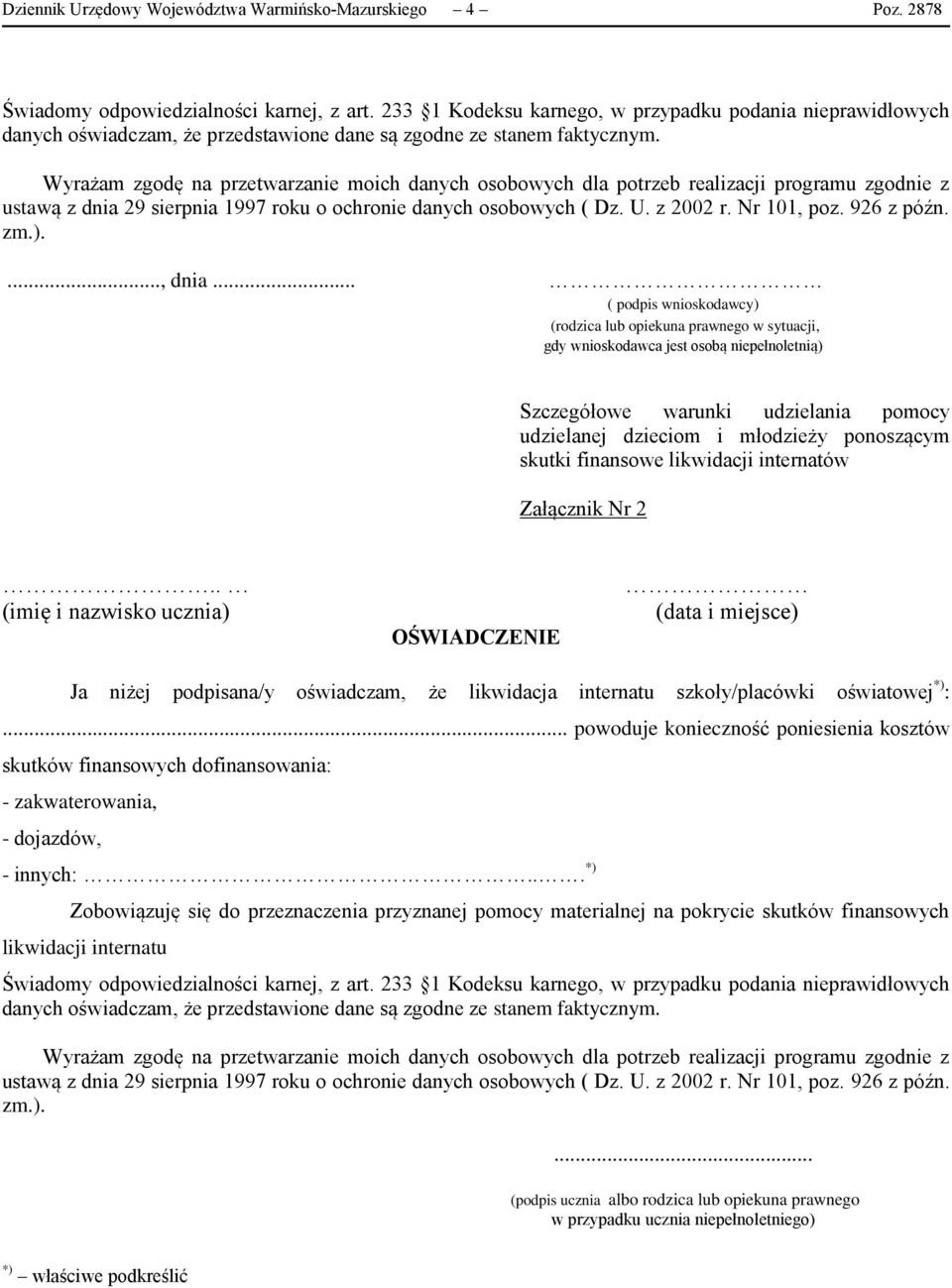 Wyrażam zgodę na przetwarzanie moich danych osobowych dla potrzeb realizacji programu zgodnie z ustawą z dnia 29 sierpnia 1997 roku o ochronie danych osobowych ( Dz. U. z 2002 r. Nr 101, poz.