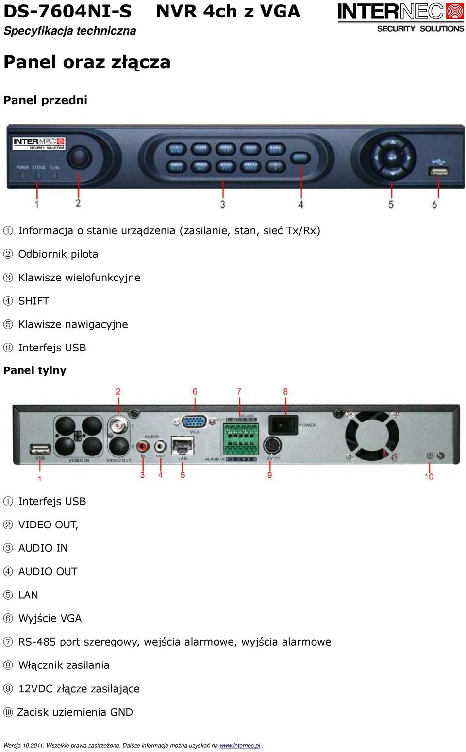 tylny Interfejs USB VIDEO OUT, AUDIO IN AUDIO OUT LAN Wyjście VGA RS-485 port szeregowy,