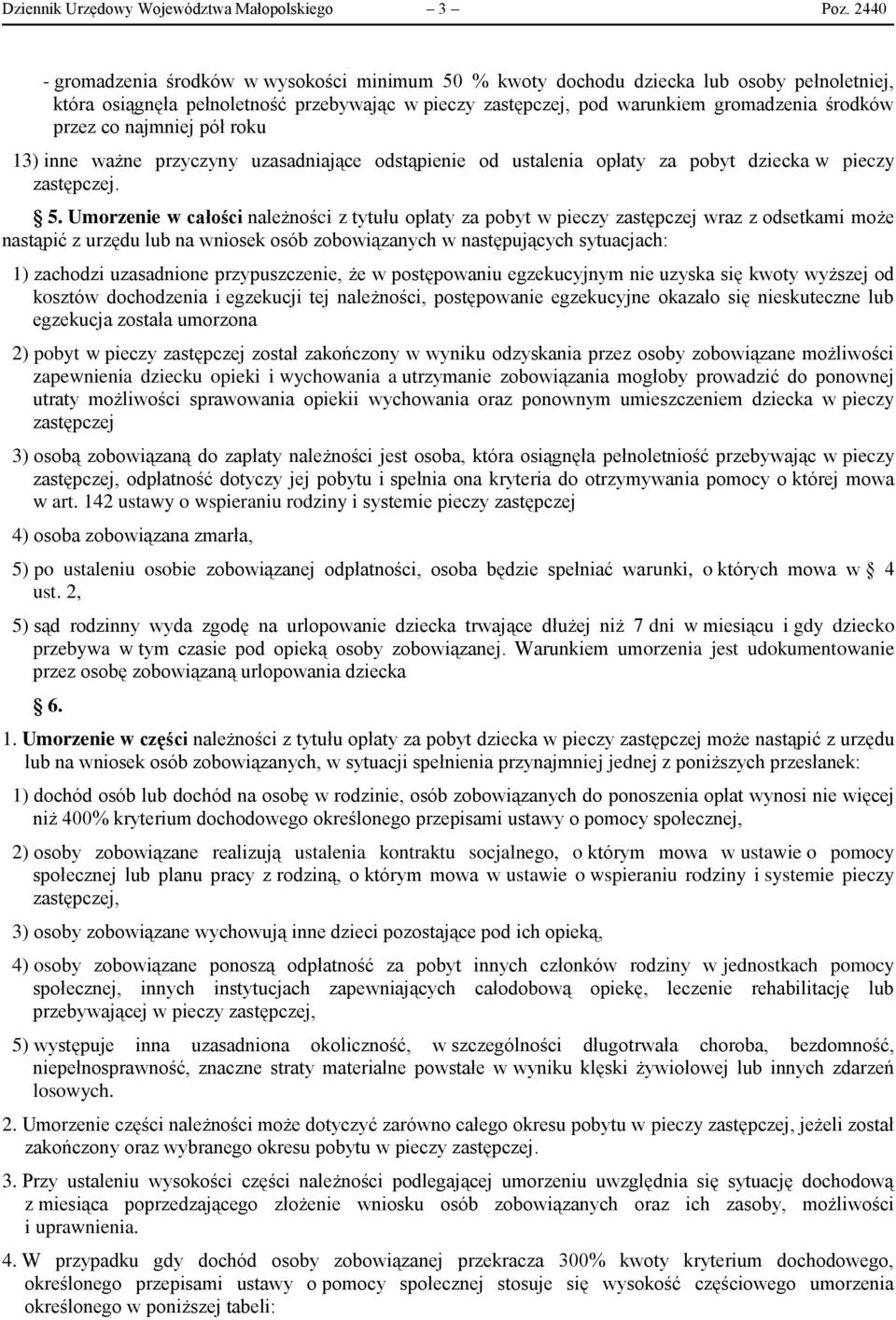 co najmniej pół roku 13) inne ważne przyczyny uzasadniające odstąpienie od ustalenia opłaty za pobyt dziecka w pieczy zastępczej. 5.