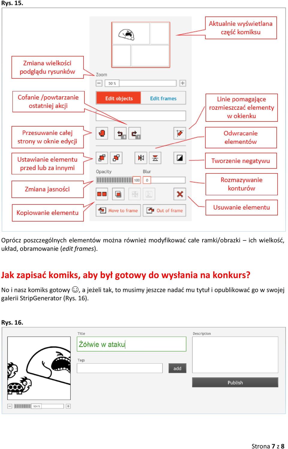 wielkość, układ, obramowanie (edit frames).