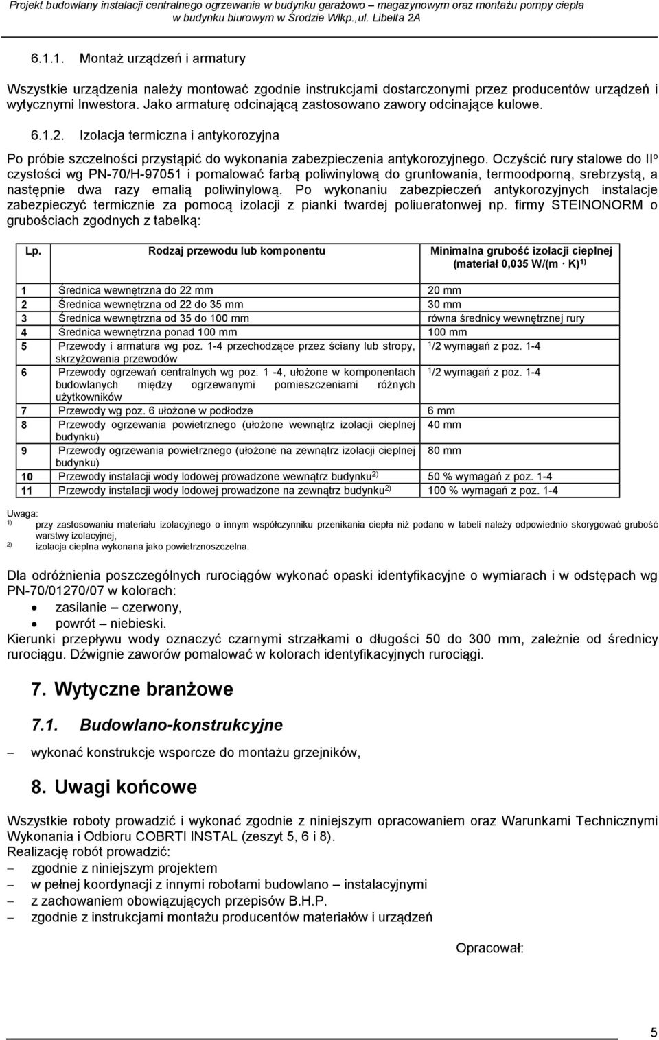 Oczyścić rury stalowe do II o czystości wg PN-70/H-97051 i pomalować farbą poliwinylową do gruntowania, termoodporną, srebrzystą, a następnie dwa razy emalią poliwinylową.