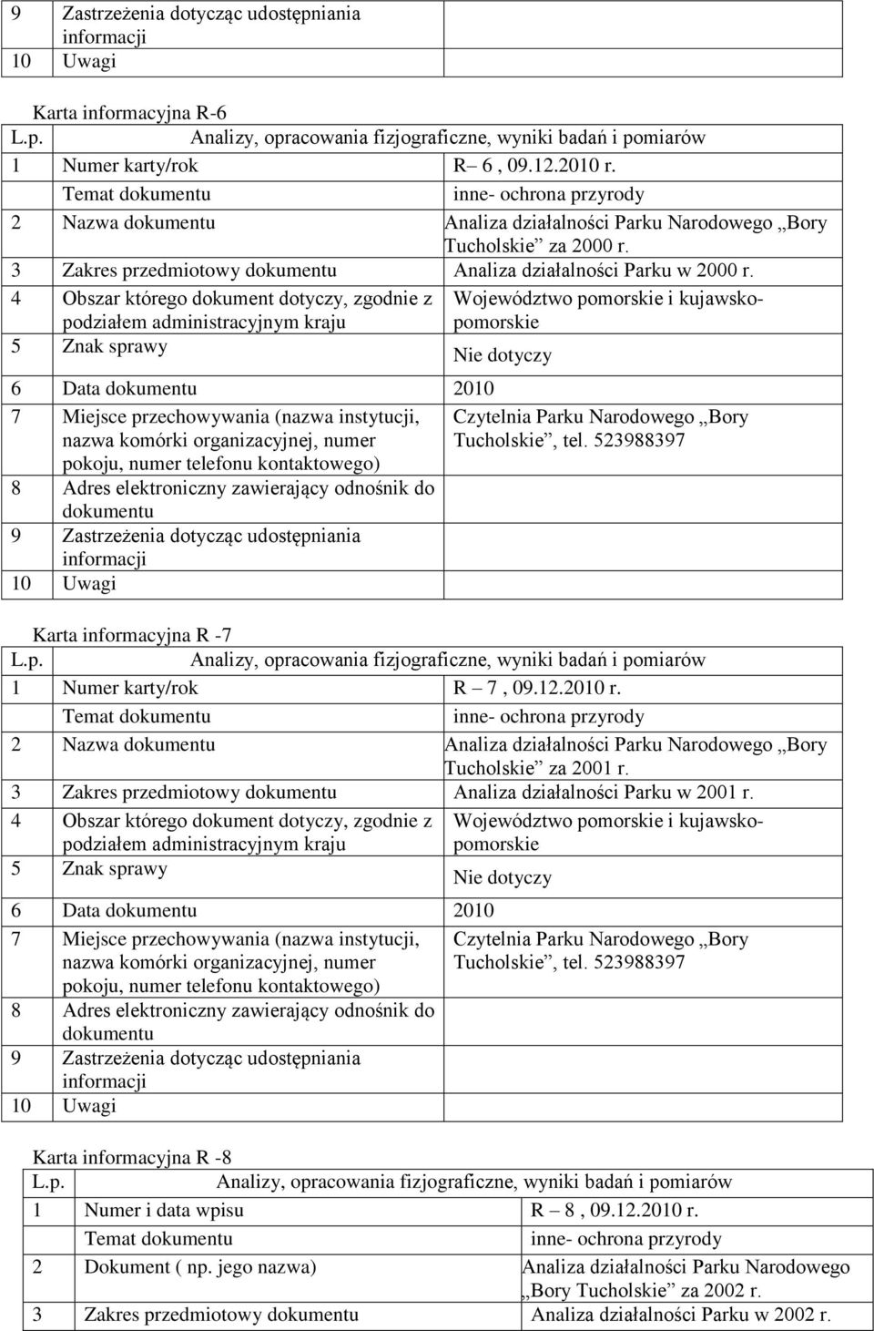 2 Nazwa Analiza działalności Parku Narodowego Bory Tucholskie za 2001 r. 3 Zakres przedmiotowy Analiza działalności Parku w 2001 r.