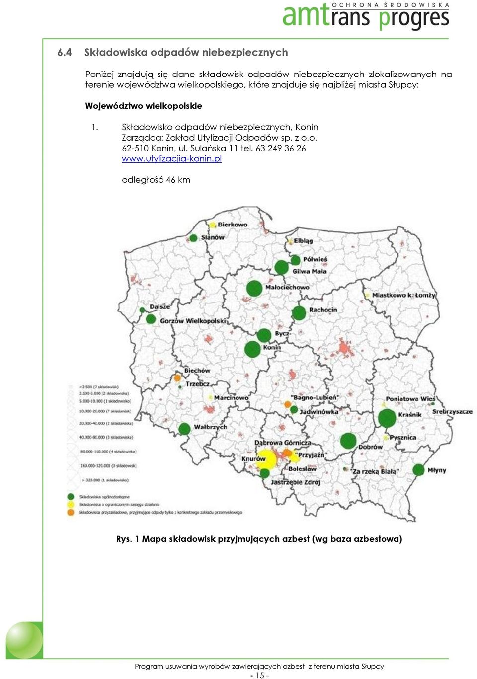 Składowisko odpadów niebezpiecznych, Konin Zarządca: Zakład Utylizacji Odpadów sp. z o.o. 62-510 Konin, ul.