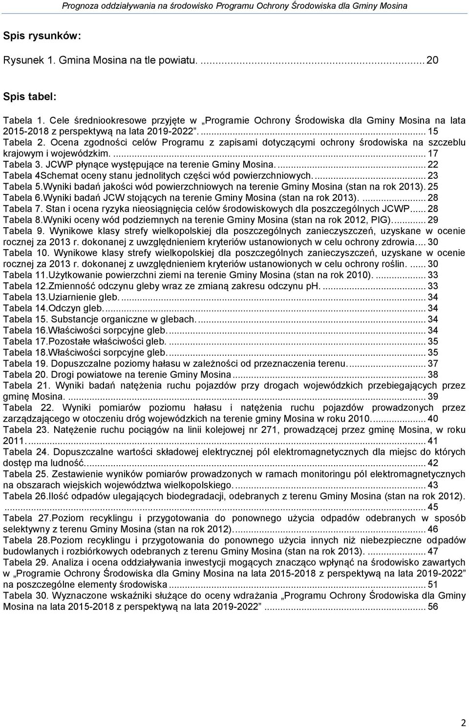 Ocena zgodności celów Programu z zapisami dotyczącymi ochrony środowiska na szczeblu krajowym i wojewódzkim.... 17 Tabela 3. JCWP płynące występujące na terenie Gminy Mosina.