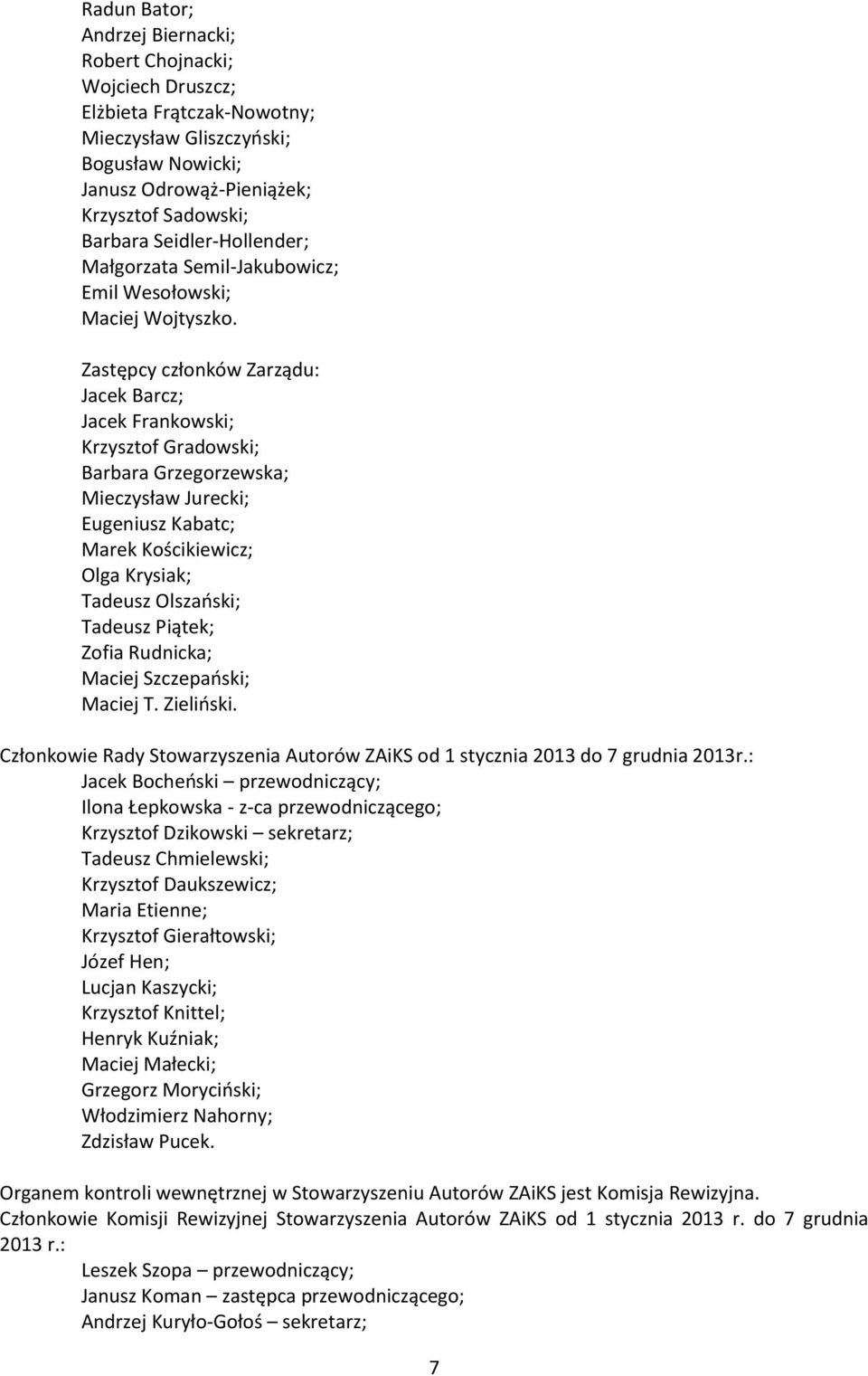 Zastępcy członków Zarządu: Jacek Barcz; Jacek Frankowski; Krzysztof Gradowski; Barbara Grzegorzewska; Mieczysław Jurecki; Eugeniusz Kabatc; Marek Kościkiewicz; Olga Krysiak; Tadeusz Olszański;
