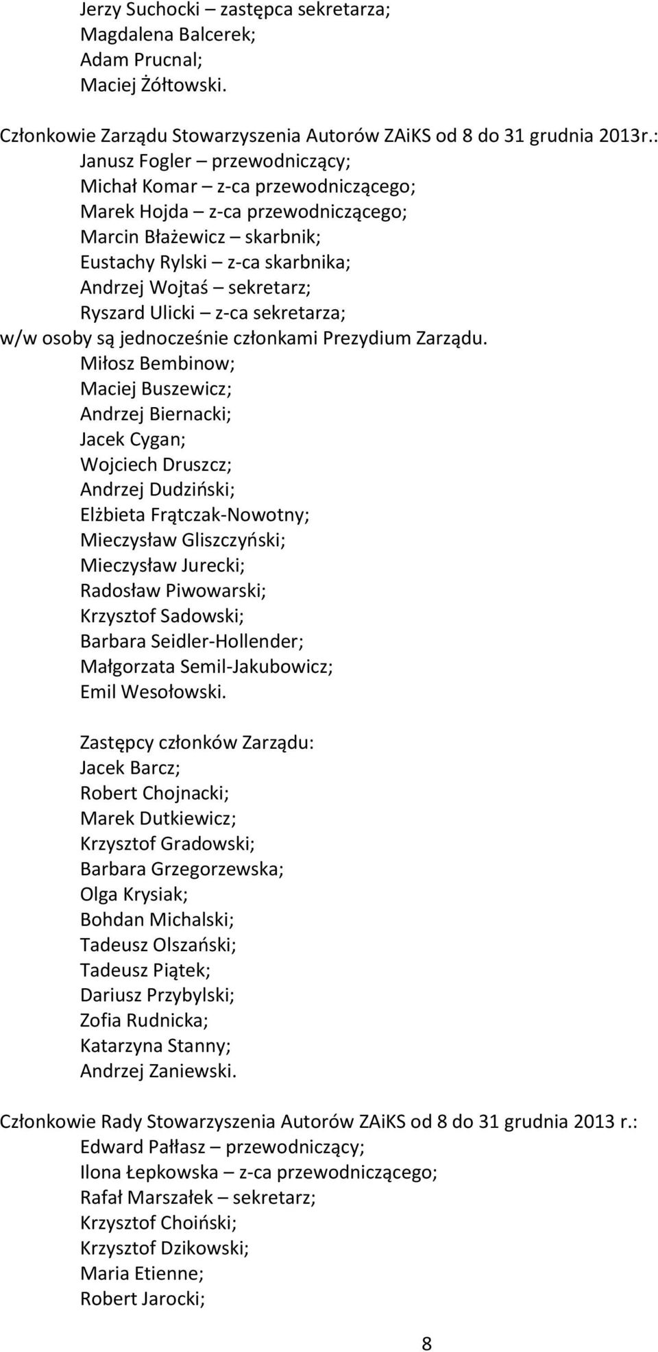 Ulicki z-ca sekretarza; w/w osoby są jednocześnie członkami Prezydium Zarządu.