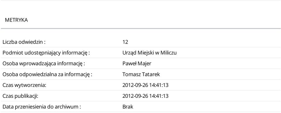 Miejski w Miliczu Paweł Majer Tomasz Tatarek Czas wytworzenia: 2012-09-26