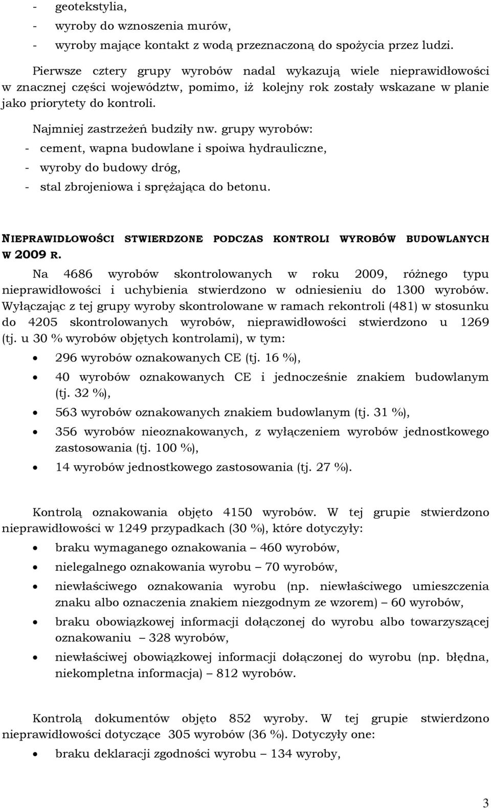 Najmniej zastrzeżeń budziły nw. grupy wyrobów: - cement, wapna budowlane i spoiwa hydrauliczne, - wyroby do budowy dróg, - stal zbrojeniowa i sprężająca do betonu.