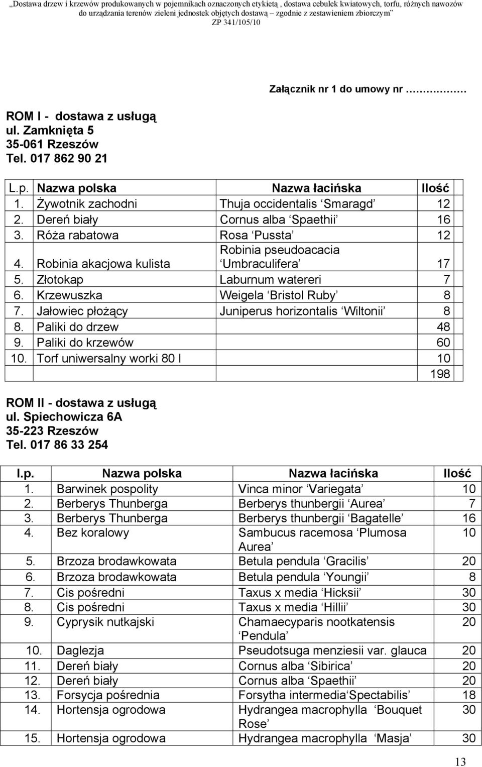 Krzewuszka Weigela Bristol Ruby 8 7. Jałowiec płożący Juniperus horizontalis Wiltonii 8 8. Paliki do drzew 48 9. Paliki do krzewów 60 10.