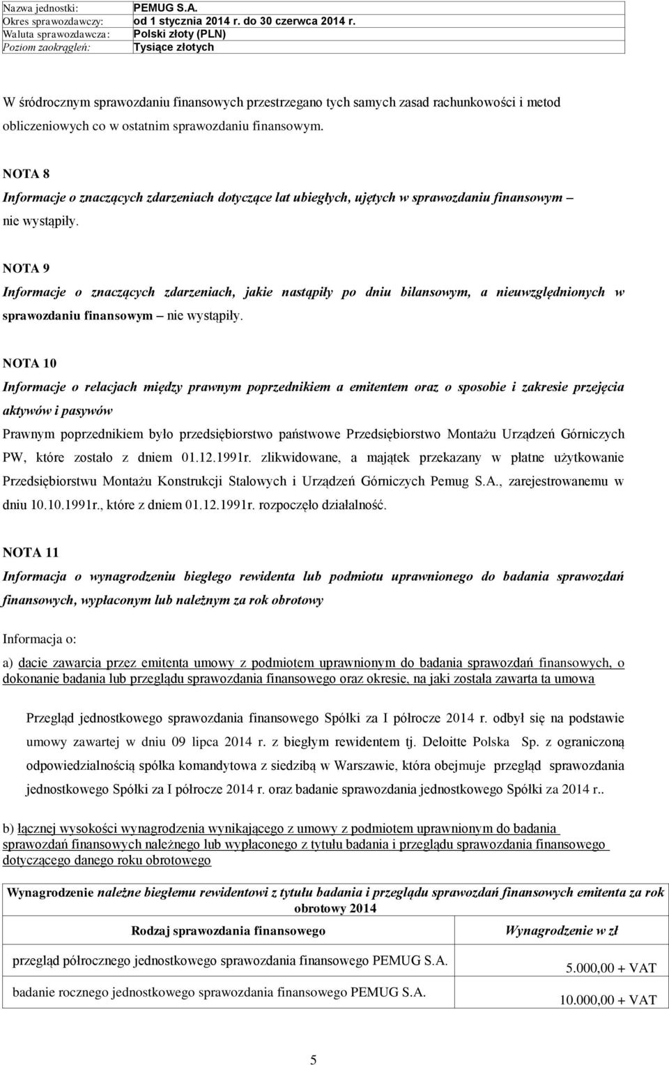 NOTA 9 Informacje o znaczących zdarzeniach, jakie nastąpiły po dniu bilansowym, a nieuwzględnionych w sprawozdaniu finansowym nie wystąpiły.