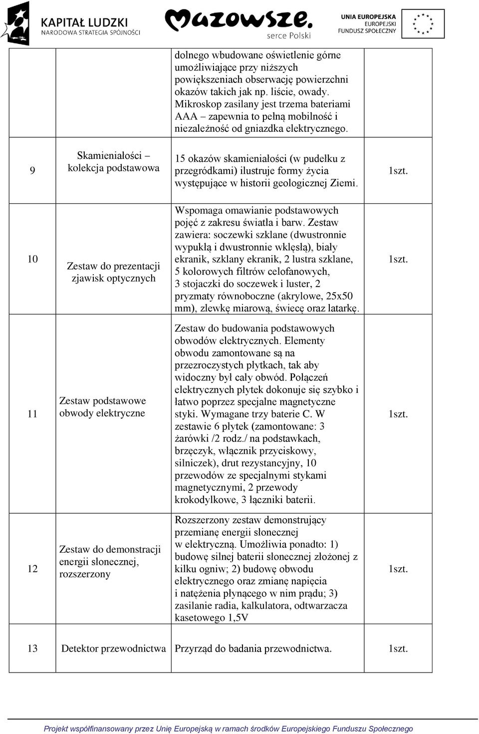 9 Skamieniałości kolekcja podstawowa 15 okazów skamieniałości (w pudełku z przegródkami) ilustruje formy życia występujące w historii geologicznej Ziemi.
