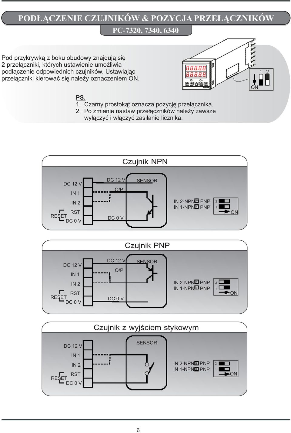 . Czarny prostok¹t oznacza pozycjê prze³¹cznika.