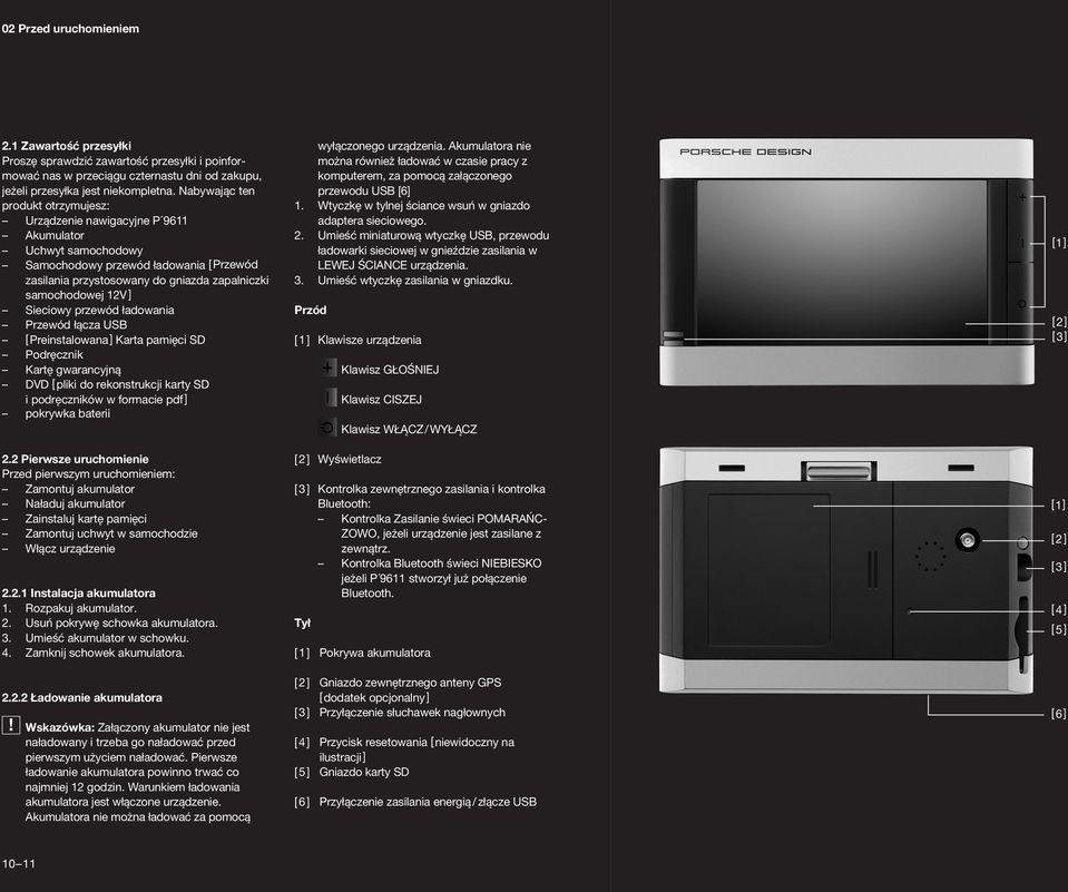 przewód ładowana Przewód łącza USB [ Prenstalowana ] Karta pamęc SD Podręcznk Kartę gwarancyjną DVD [ plk do rekonstrukcj karty SD podręcznków w formace pdf ] pokrywka bater 2.