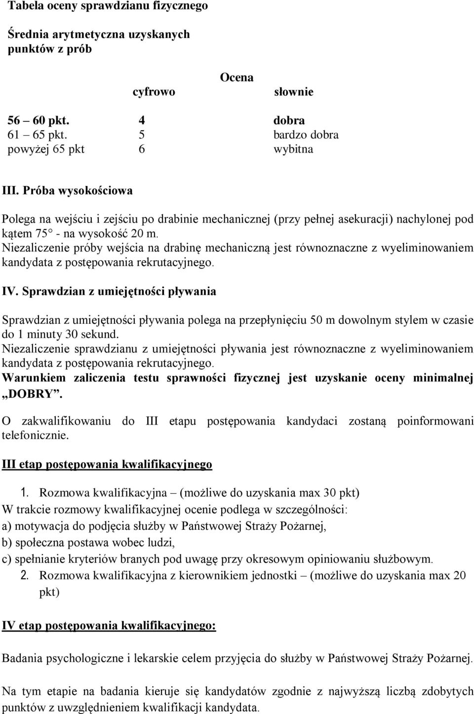 Niezaliczenie próby wejścia na drabinę mechaniczną jest równoznaczne z wyeliminowaniem kandydata z postępowania rekrutacyjnego. IV.