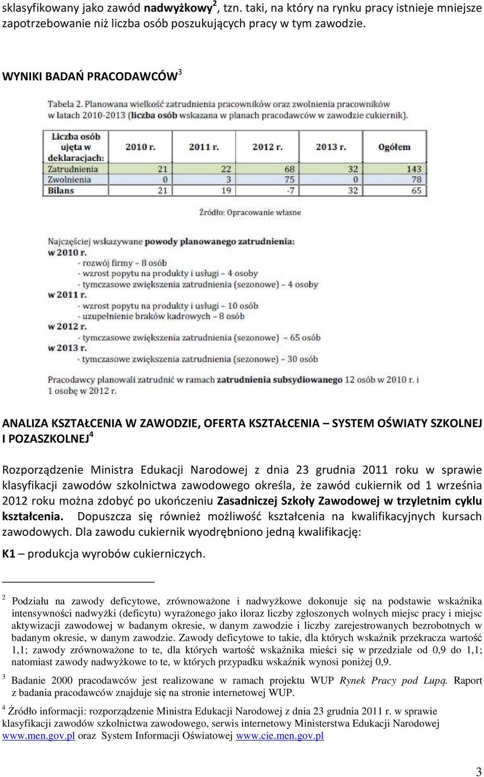 klasyfikacji zawodów szkolnictwa zawodowego określa, że zawód cukiernik od 1 września 2012 roku można zdobyć po ukończeniu Zasadniczej Szkoły Zawodowej w trzyletnim cyklu kształcenia.