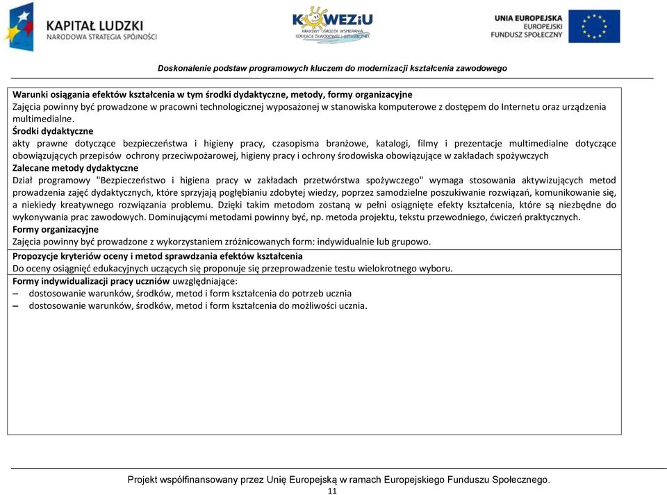 Środki dydaktyczne akty prawne dotyczące bezpieczeostwa i higieny pracy, czasopisma branżowe, katalogi, filmy i prezentacje multimedialne dotyczące obowiązujących przepisów ochrony przeciwpożarowej,