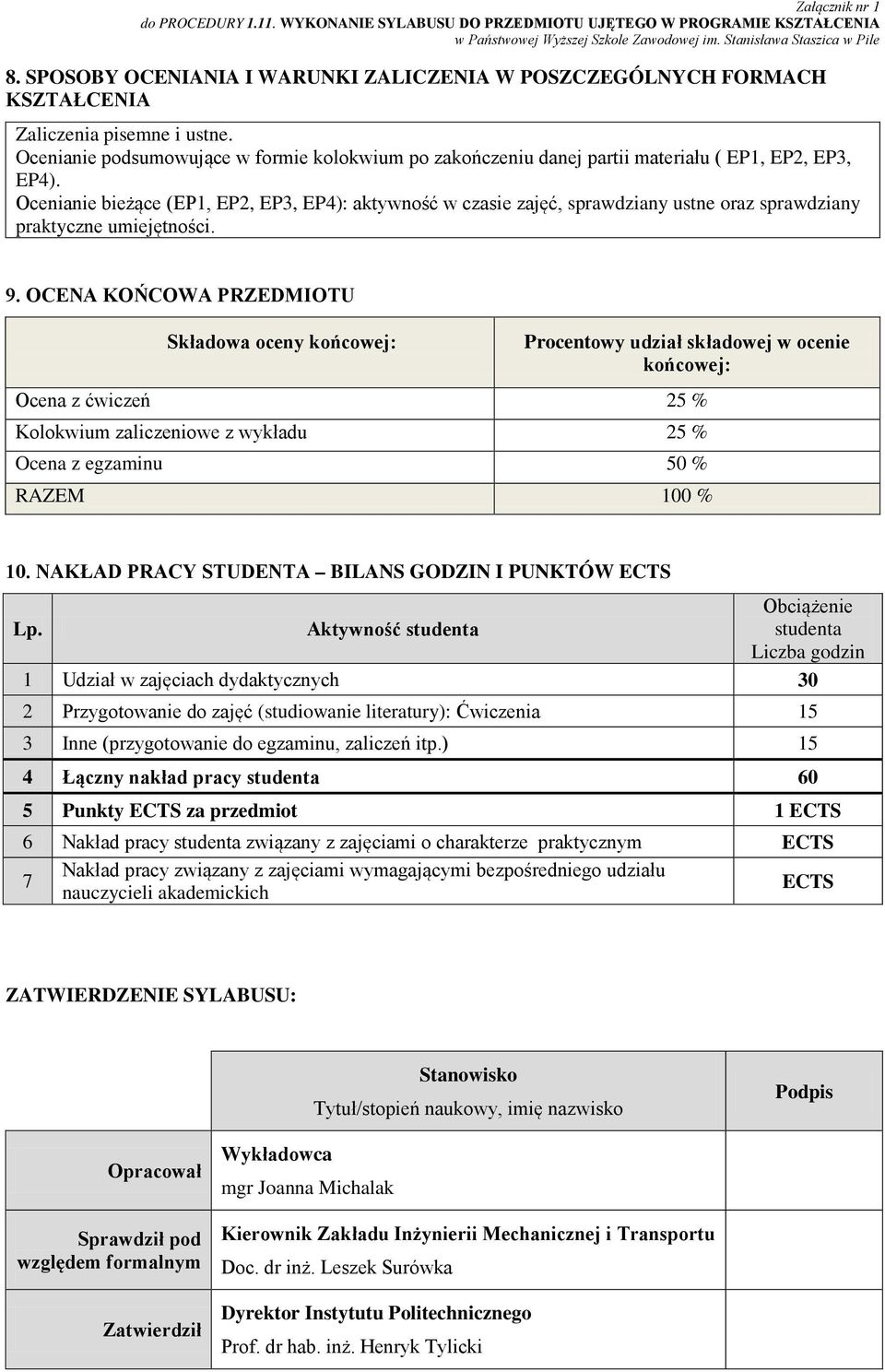 Ocenianie bieżące ( ): aktywność w czasie zajęć, sprawdziany ustne oraz sprawdziany praktyczne. 9.