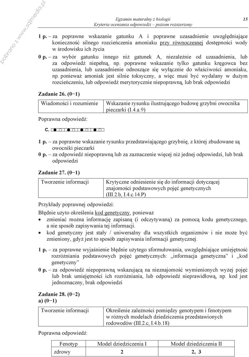 za wybór gatunku innego ni gatunek A, niezale nie od uzasadnienia, lub za odpowied niepe n, np.