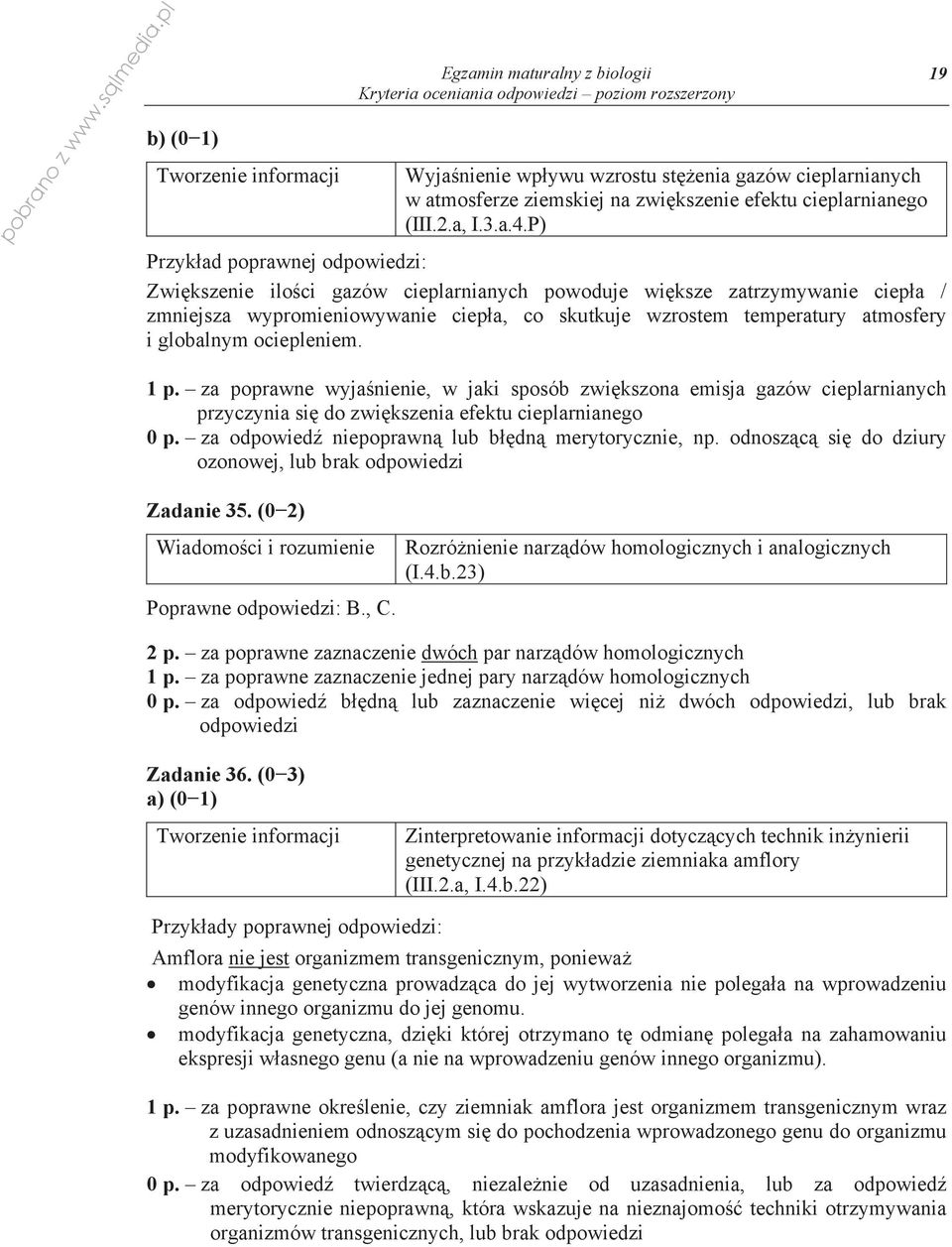 ociepleniem. 1 p. za poprawne wyja nienie, w jaki sposób zwi kszona emisja gazów cieplarnianych przyczynia si do zwi kszenia efektu cieplarnianego 0 p.