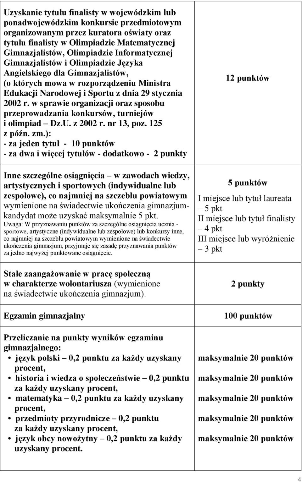 w sprawie organizacji oraz sposobu przeprowadzania konkursów, turniejów i olimpiad Dz.U. z 2002 r. nr 13, poz. 125 z późn. zm.