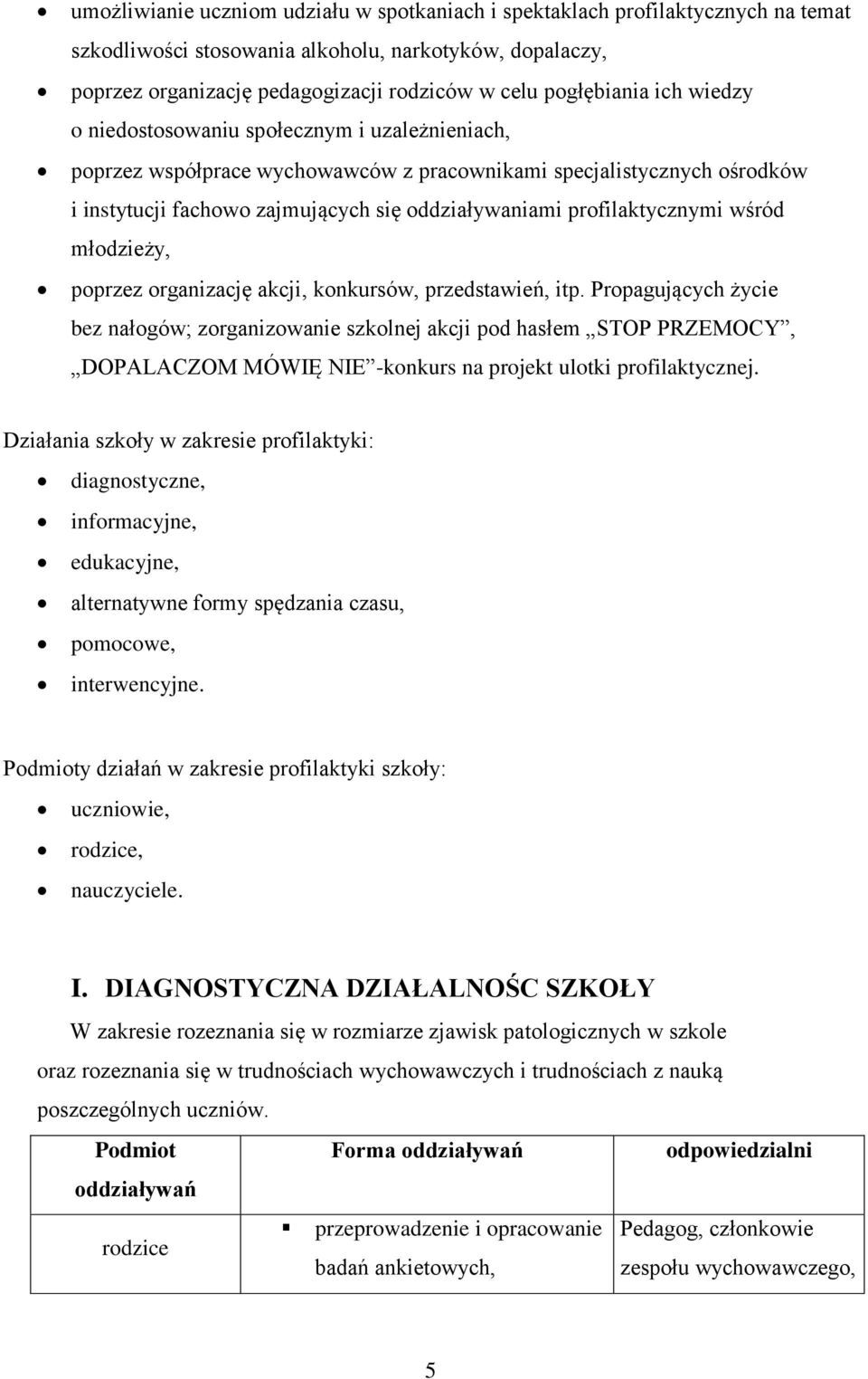 profilaktycznymi wśród młodzieży, poprzez organizację akcji, konkursów, przedstawień, itp.