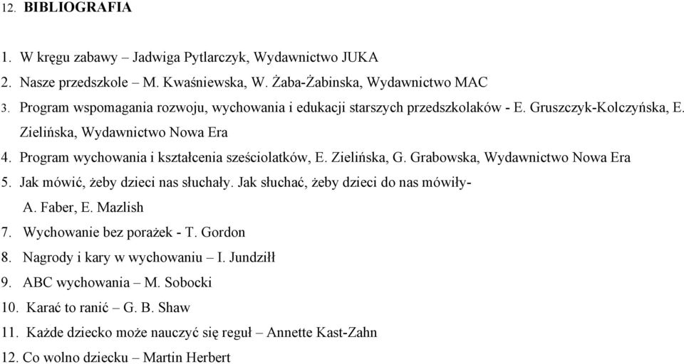 Program wychowania i kształcenia sześciolatków, E. Zielińska, G. Grabowska, Wydawnictwo Nowa Era 5. Jak mówić, żeby dzieci nas słuchały. Jak słuchać, żeby dzieci do nas mówiły- A.