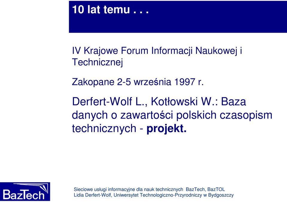 Technicznej Zakopane 2-5 września 1997 r.