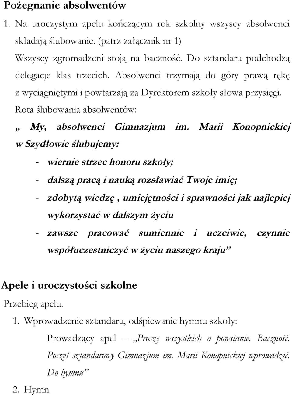 Rota ślubowania absolwentów: My, absolwenci Gimnazjum im.