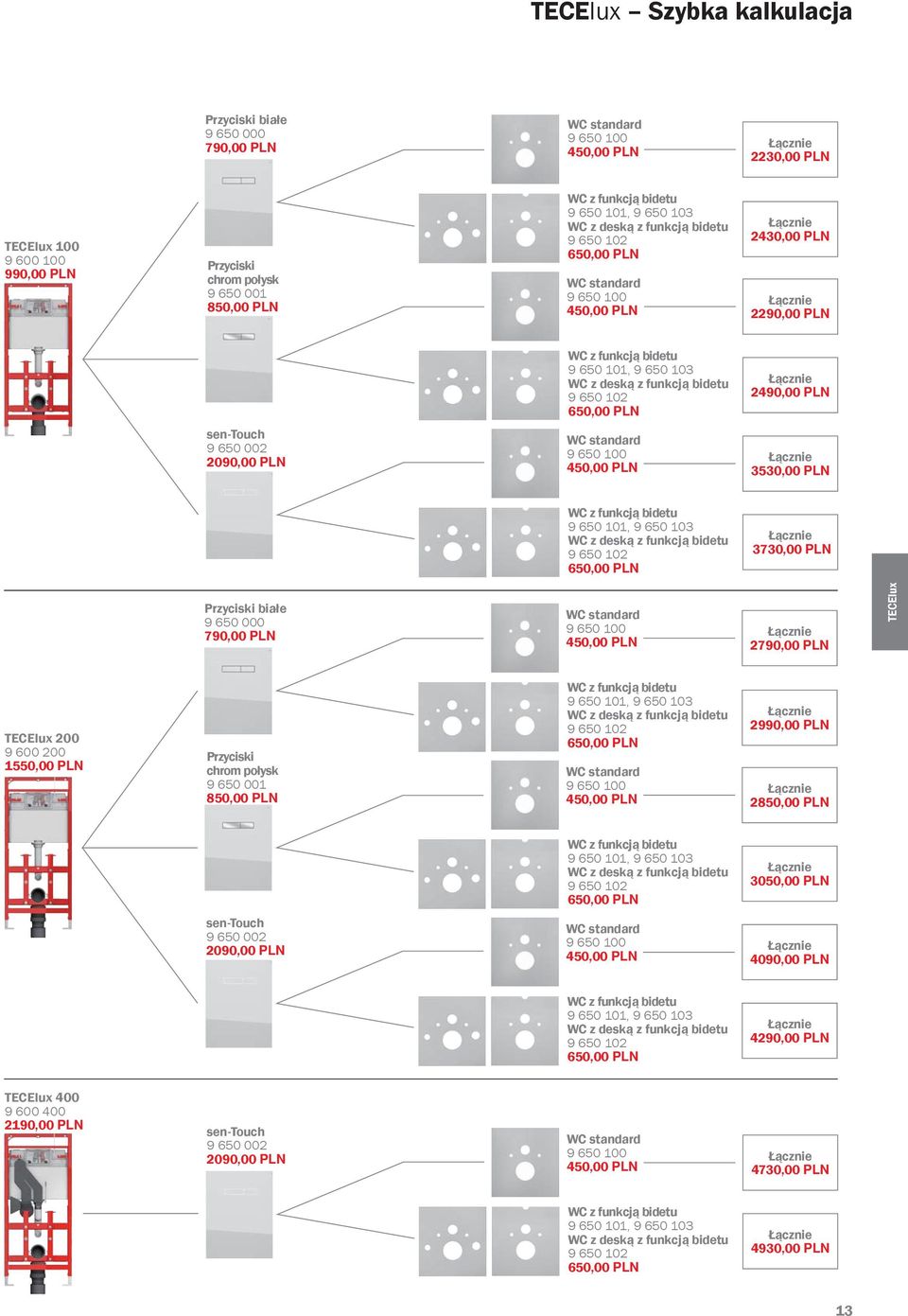 650,00 PLN 2490,00 PLN sen -Touch 9 650 002 2090,00 PLN WC standard 9 650 100 450,00 PLN 3530,00 PLN WC z funkcją bidetu 9 650 101, 9 650 103 WC z deską z funkcją bidetu 9 650 102 650,00 PLN 3730,00