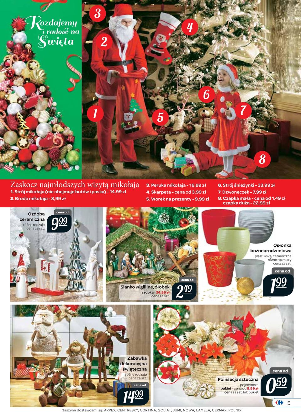 Czapka mała - 1,49 zł czapka duża - 22, zł Ozdoba ceramiczna 9 Osłonka bożonarodzeniowa plastikowa, ceramiczna różne rozmiary Sianko wigilijne, żłobek szopka -