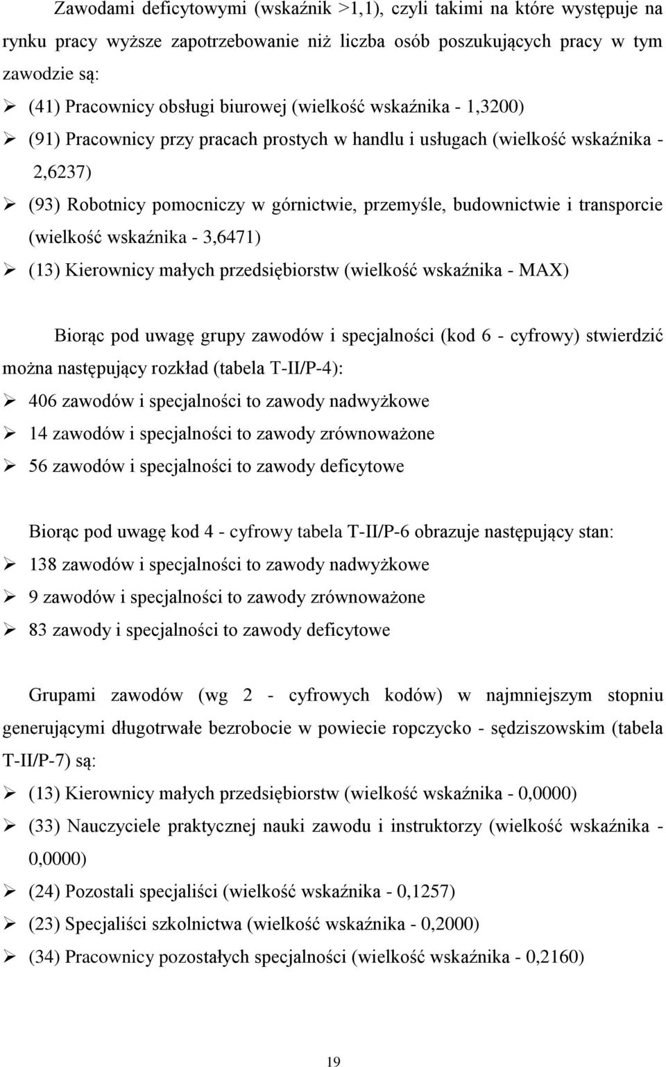 (wielkość wskaźnika - 3,6471) (13) Kierownicy małych przedsiębiorstw (wielkość wskaźnika - MAX) Biorąc pod uwagę grupy zawodów i specjalności (kod 6 - cyfrowy) stwierdzić można następujący rozkład