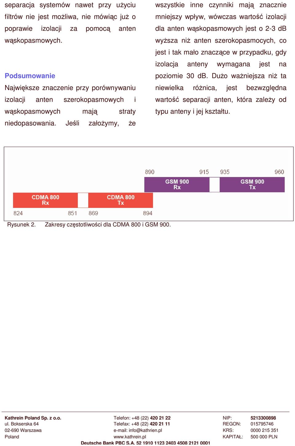 Jeli załoymy, e wszystkie inne czynniki maj znacznie mniejszy wpływ, wówczas warto izolacji dla anten wskopasmowych jest o 2-3 db wysza ni anten szerokopasmocych, co jest