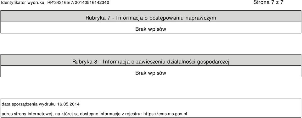 działalności gospodarczej data sporządzenia wydruku 16.05.