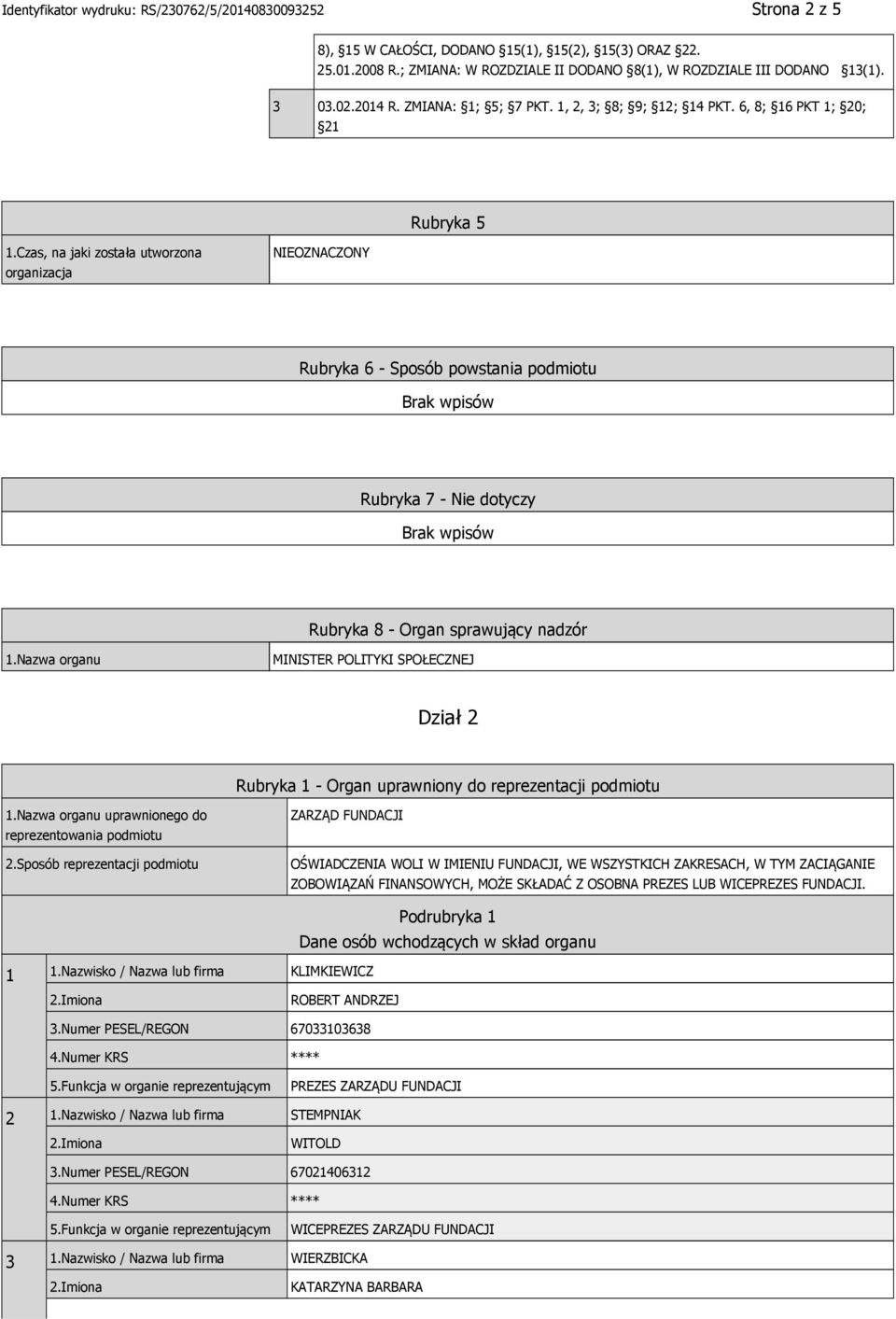 Czas, na jaki została utworzona organizacja NIEOZNACZONY Rubryka 6 - Sposób powstania podmiotu Rubryka 7 - Nie dotyczy Rubryka 8 - Organ sprawujący nadzór 1.