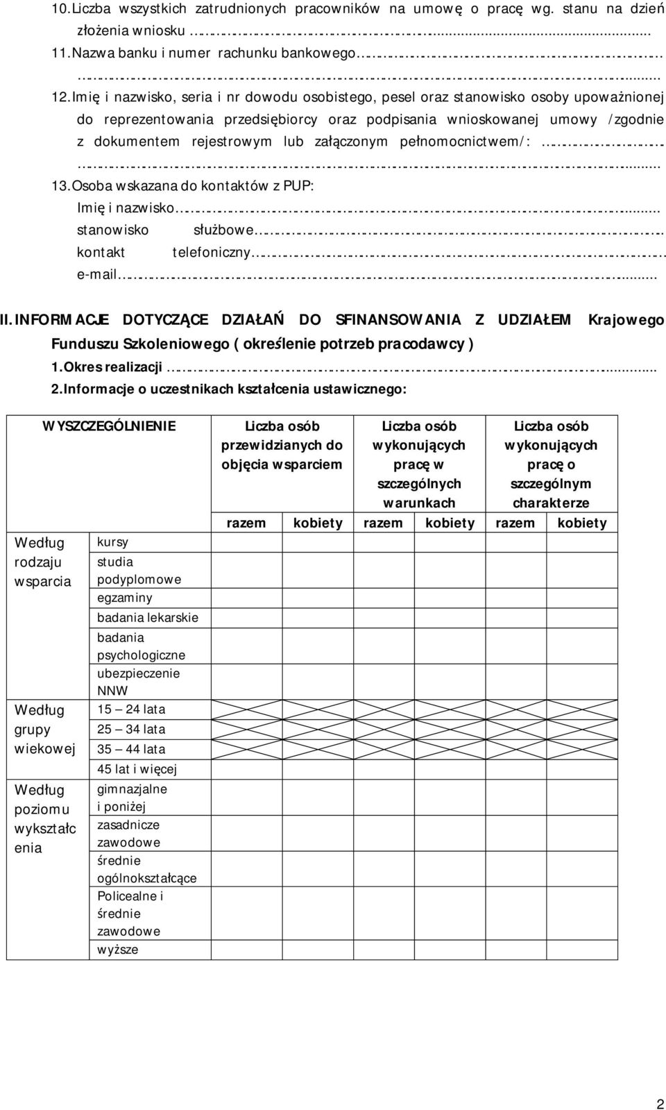 czonym pe nomocnictwem/:. 13. Osoba wskazana do kontaktów z PUP: Imi i nazwisko... stanowisko s bowe.. kontakt telefoniczny e-mail... II.