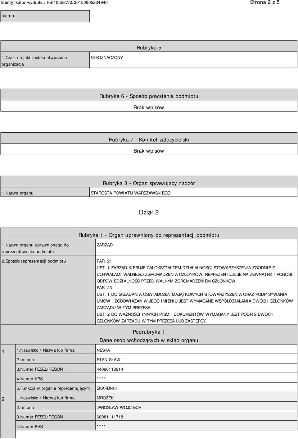 Sposób reprezentacji podmiotu PAR. 21 UST.