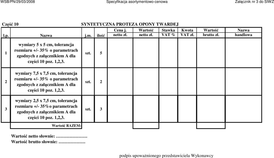 5 2 3 wymiary 7,5 x 7,5 cm, tolerancja rozmiaru +/- 35% o parametrach zgodnych z załącznikiem A dla części 0