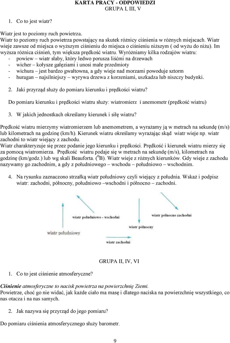 Wyróżniamy kilka rodzajów wiatru: - powiew wiatr słaby, który ledwo porusza liśćmi na drzewach - wicher kołysze gałęziami i unosi małe przedmioty - wichura jest bardzo gwałtowna, a gdy wieje nad