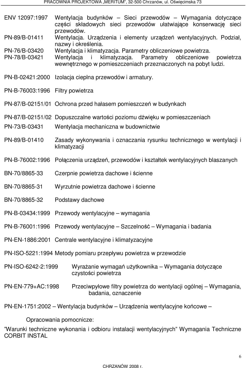 Parametry obliczeniowe powietrza wewnętrznego w pomieszczeniach przeznaczonych na pobyt ludzi. PN-B-02421:2000 Izolacja cieplna przewodów i armatury.