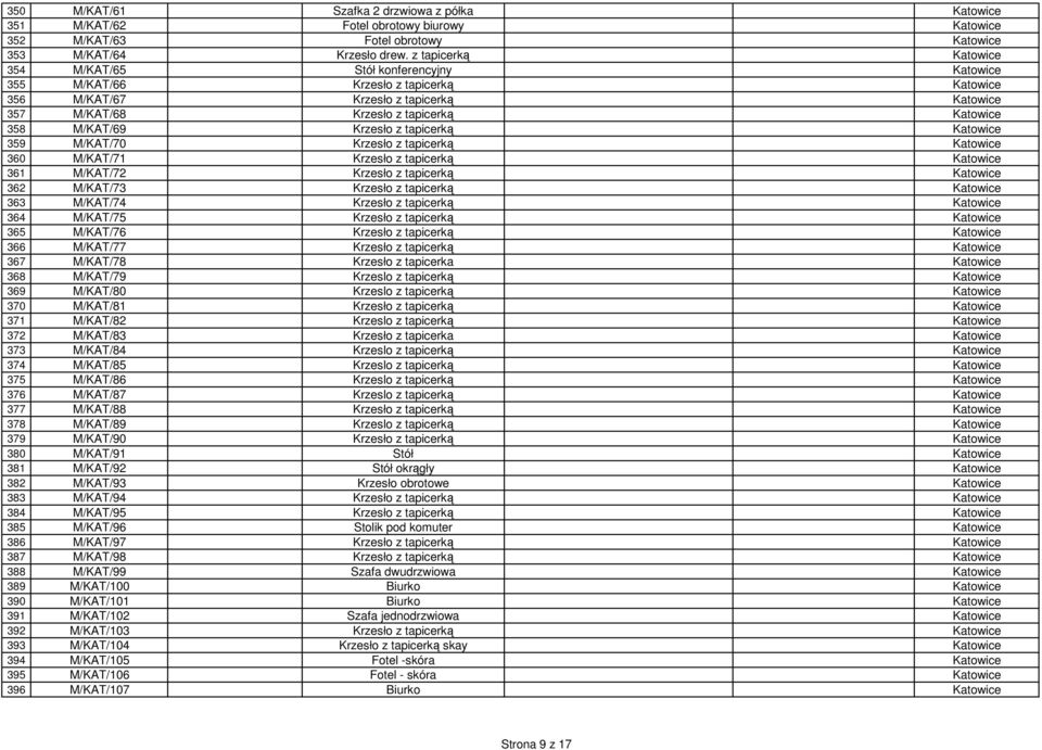 M/KAT/69 Krzesło z tapicerką Katowice 359 M/KAT/70 Krzesło z tapicerką Katowice 360 M/KAT/71 Krzesło z tapicerką Katowice 361 M/KAT/72 Krzesło z tapicerką Katowice 362 M/KAT/73 Krzesło z tapicerką