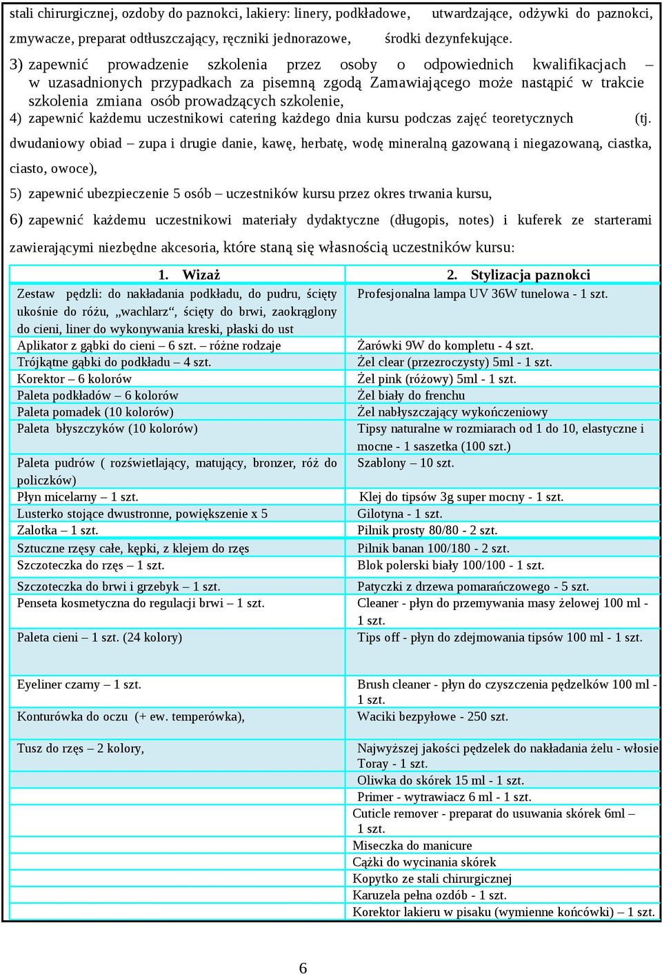 szkolenie, 4) zapewnić każdemu uczestnikowi catering każdego dnia kursu podczas zajęć teoretycznych (tj.