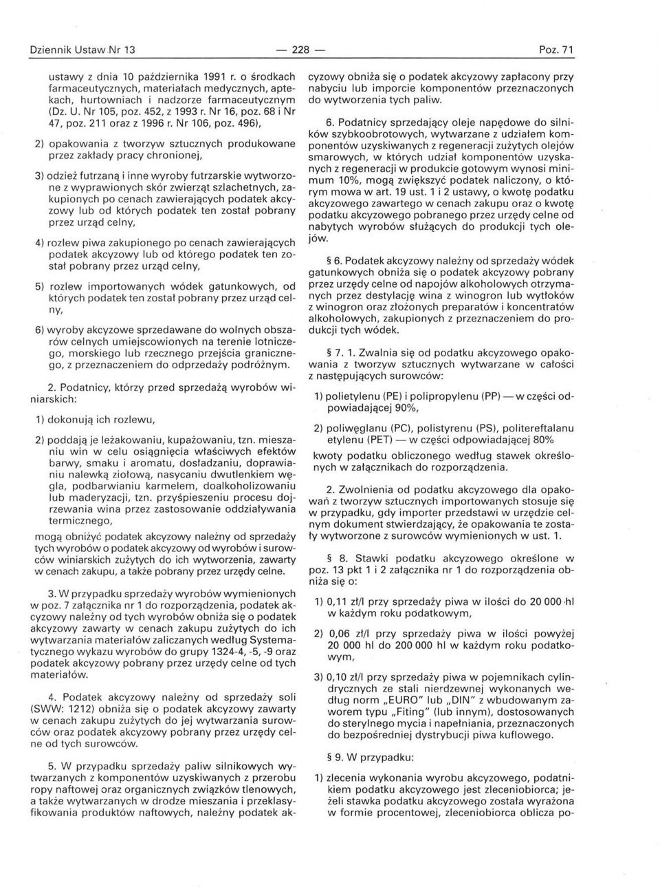 496), 2) opakowania z tworzyw sztucznych produkowane przez zakłady pracy chronionej, 3) odzież futrzaną i inne wyroby futrzarskie wytworzone z wyprawionych skór zwierząt szlachetnych, zakupionych po