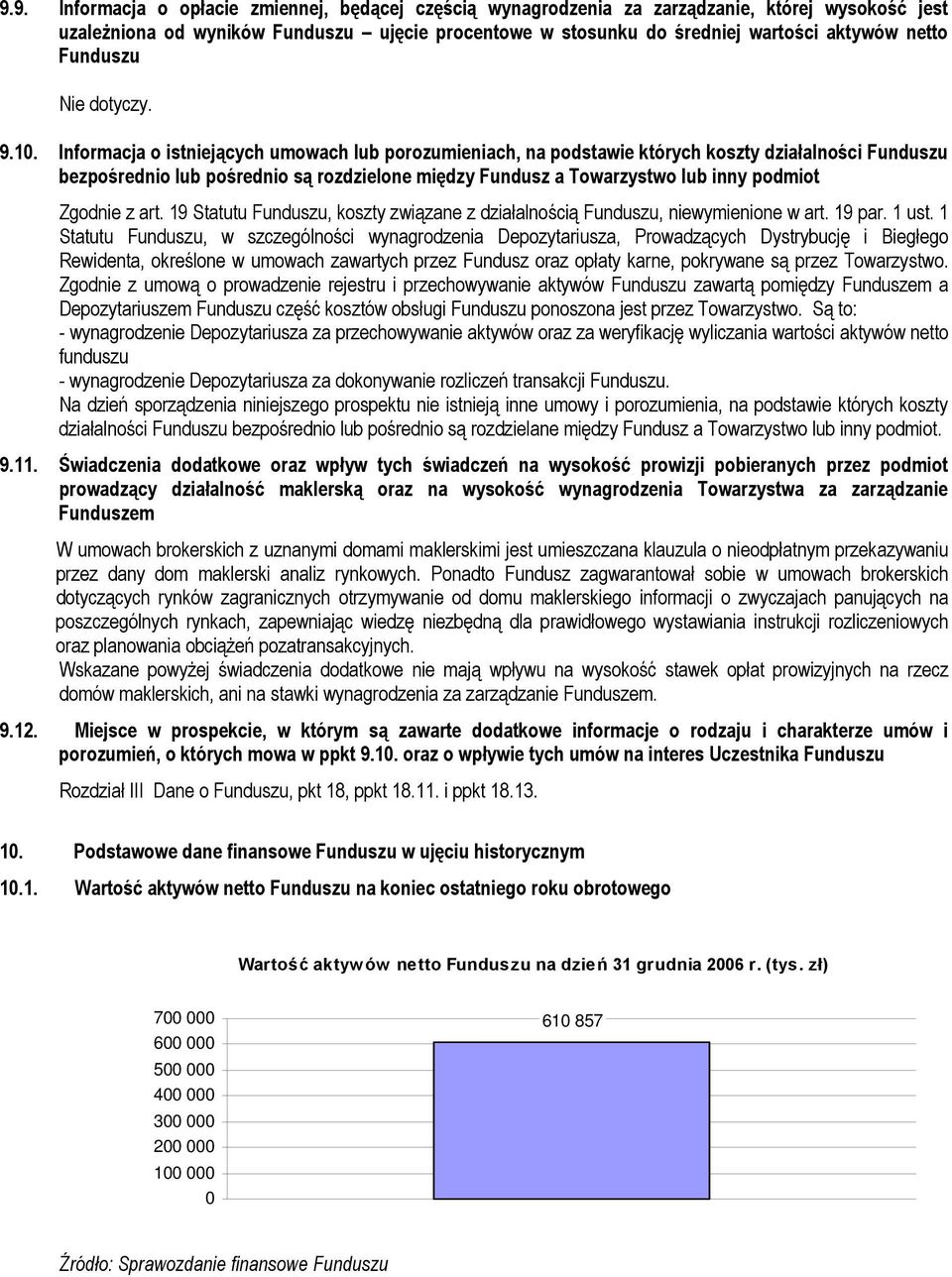 Informacja o istniejących umowach lub porozumieniach, na podstawie których koszty działalności Funduszu bezpośrednio lub pośrednio są rozdzielone między Fundusz a Towarzystwo lub inny podmiot Zgodnie