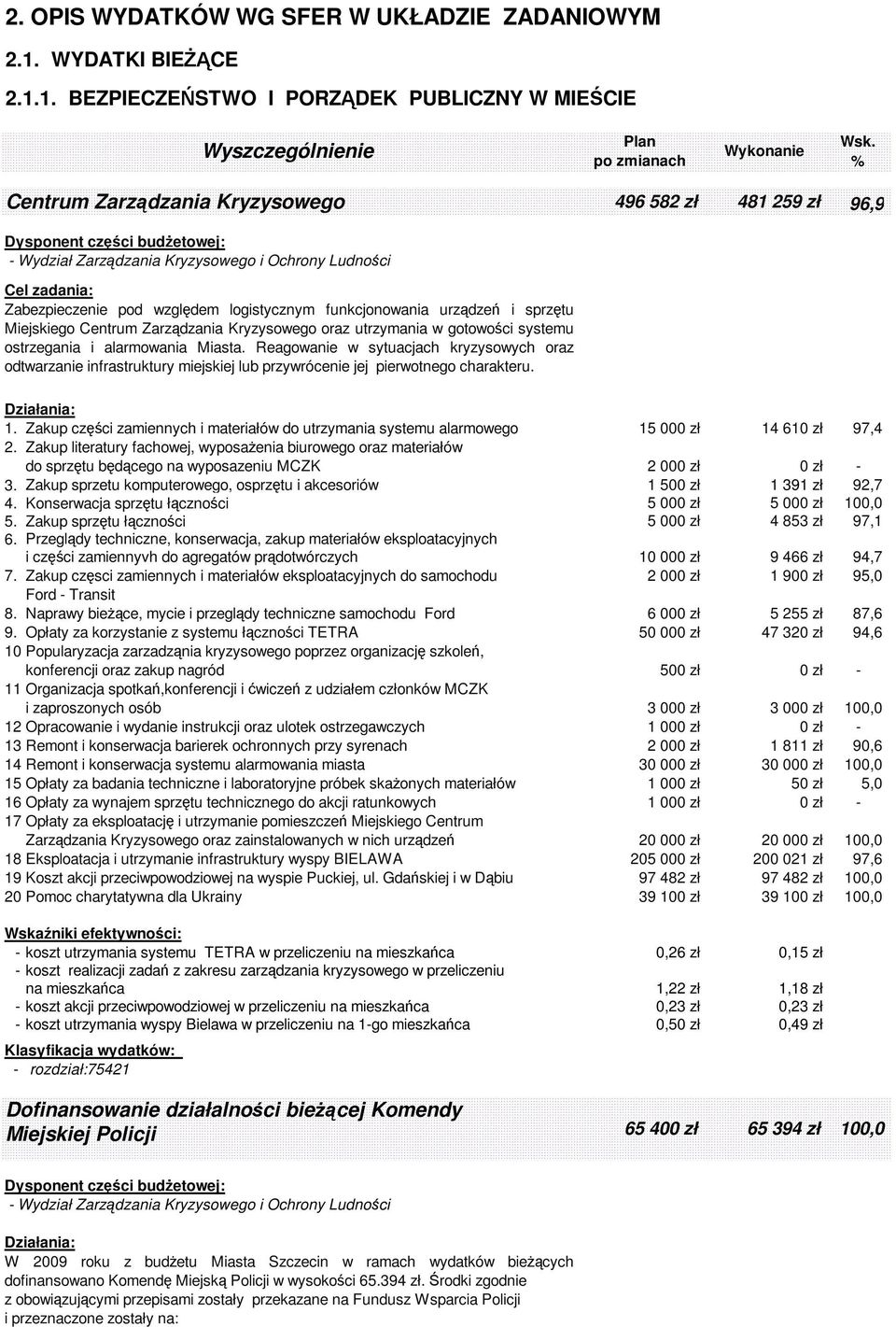 gotowości systemu ostrzegania i alarmowania Miasta. Reagowanie w sytuacjach kryzysowych oraz odtwarzanie infrastruktury miejskiej lub przywrócenie jej pierwotnego charakteru. 1.
