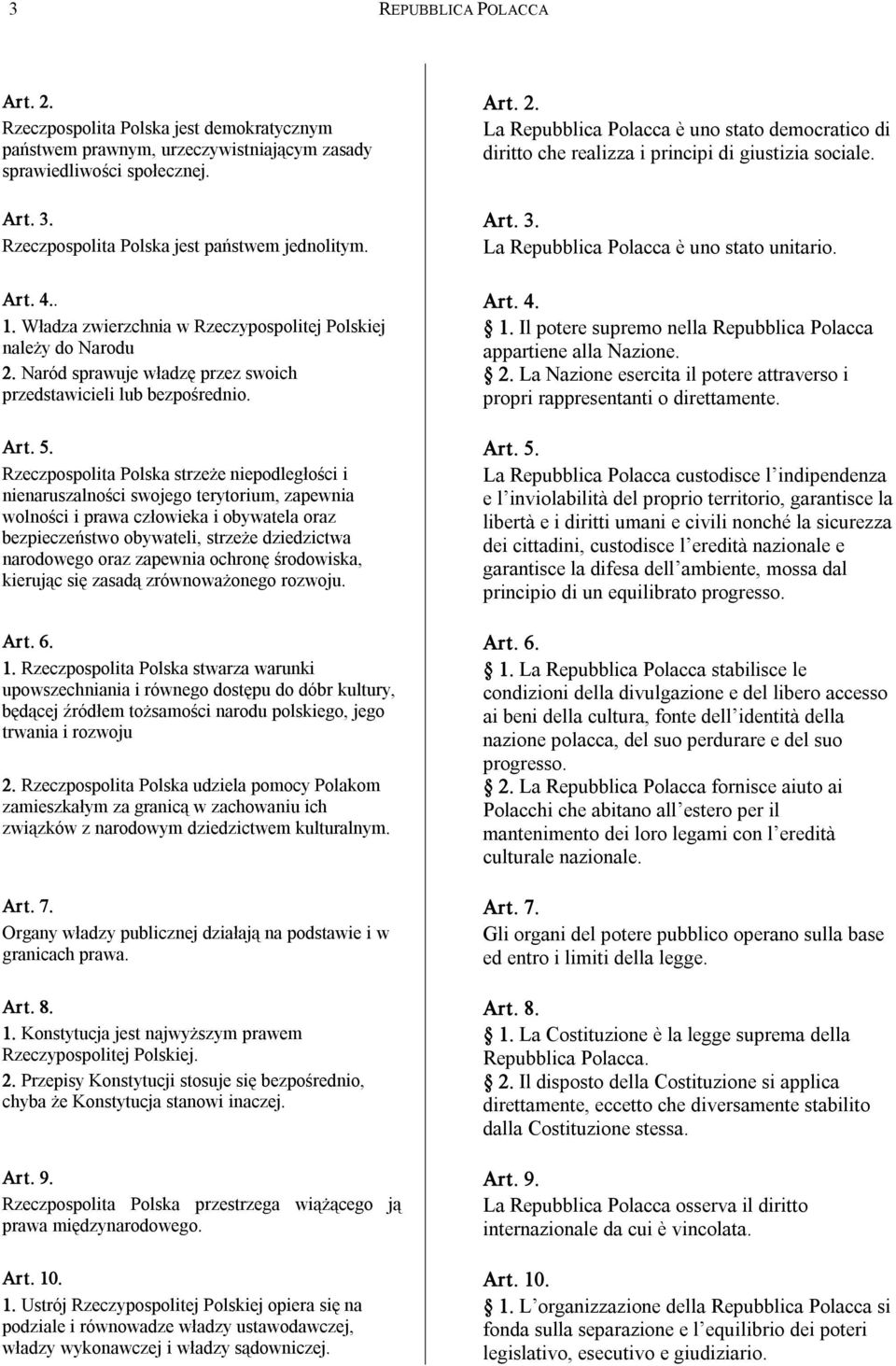 Władza zwierzchnia w Rzeczypospolitej Polskiej 1. Il potere supremo nella Repubblica Polacca należy do Narodu appartiene alla Nazione. 2. Naród sprawuje władzę przez swoich 2.