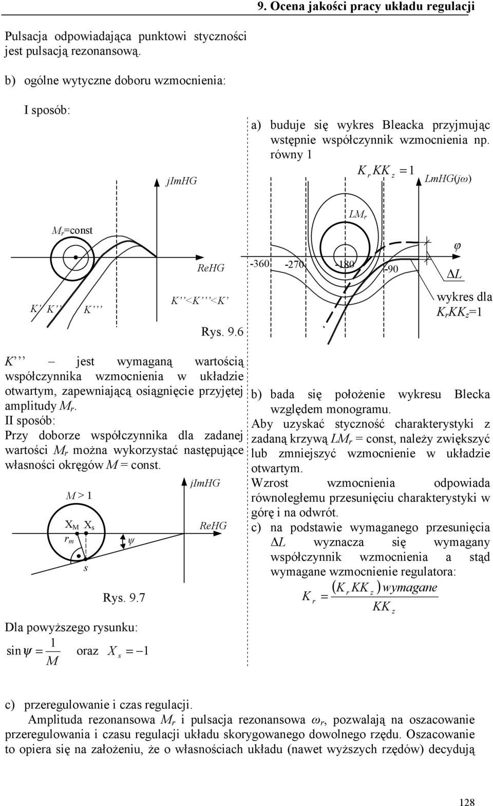II oób: Py doboe wółcyika dla adaej watości moża wykoytać atęujące właości okęgów cot. > X X m Ry. 9.7 Dla owyżego yuku: i ψ oa X ψ jimh ReH b) bada ię ołożeie wykeu Blecka wględem moogamu.