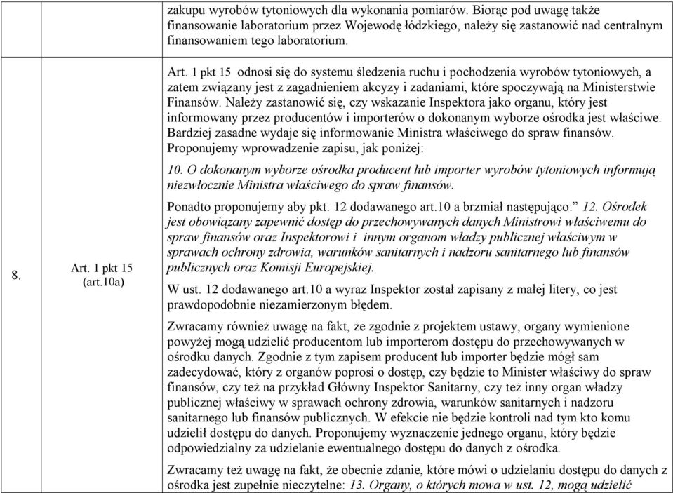 1 pkt 15 odnosi się do systemu śledzenia ruchu i pochodzenia wyrobów tytoniowych, a zatem związany jest z zagadnieniem akcyzy i zadaniami, które spoczywają na Ministerstwie Finansów.