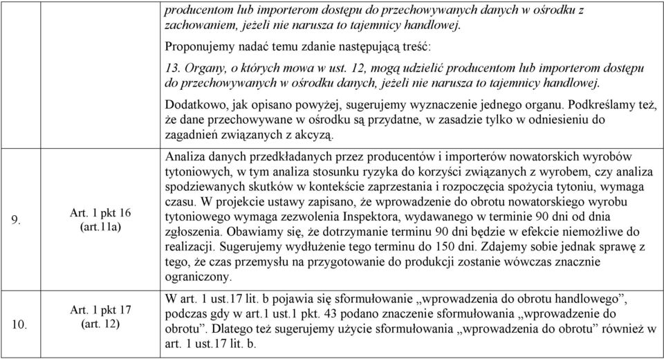 12, mogą udzielić producentom lub importerom dostępu do przechowywanych w ośrodku danych, jeżeli nie narusza to tajemnicy handlowej.