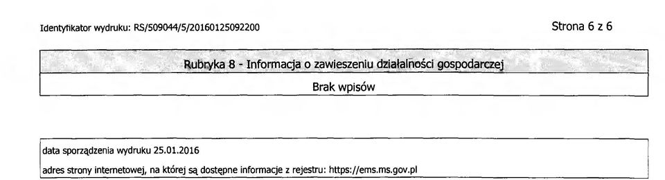 data sporządzenia wydruku 25.01.