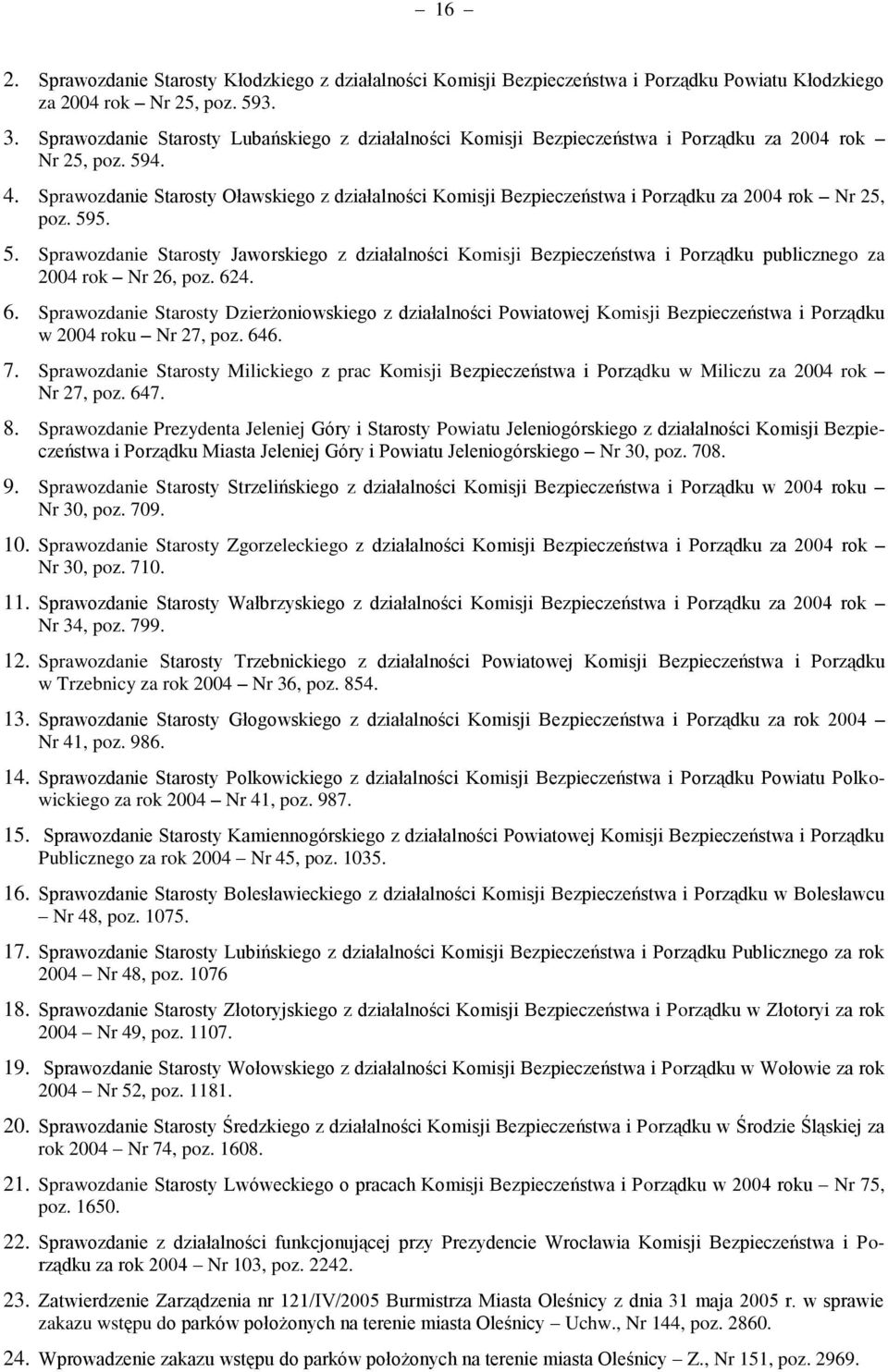 Sprawozdanie Starosty Oławskiego z działalności Komisji Bezpieczeństwa i Porządku za 2004 rok Nr 25, poz. 59